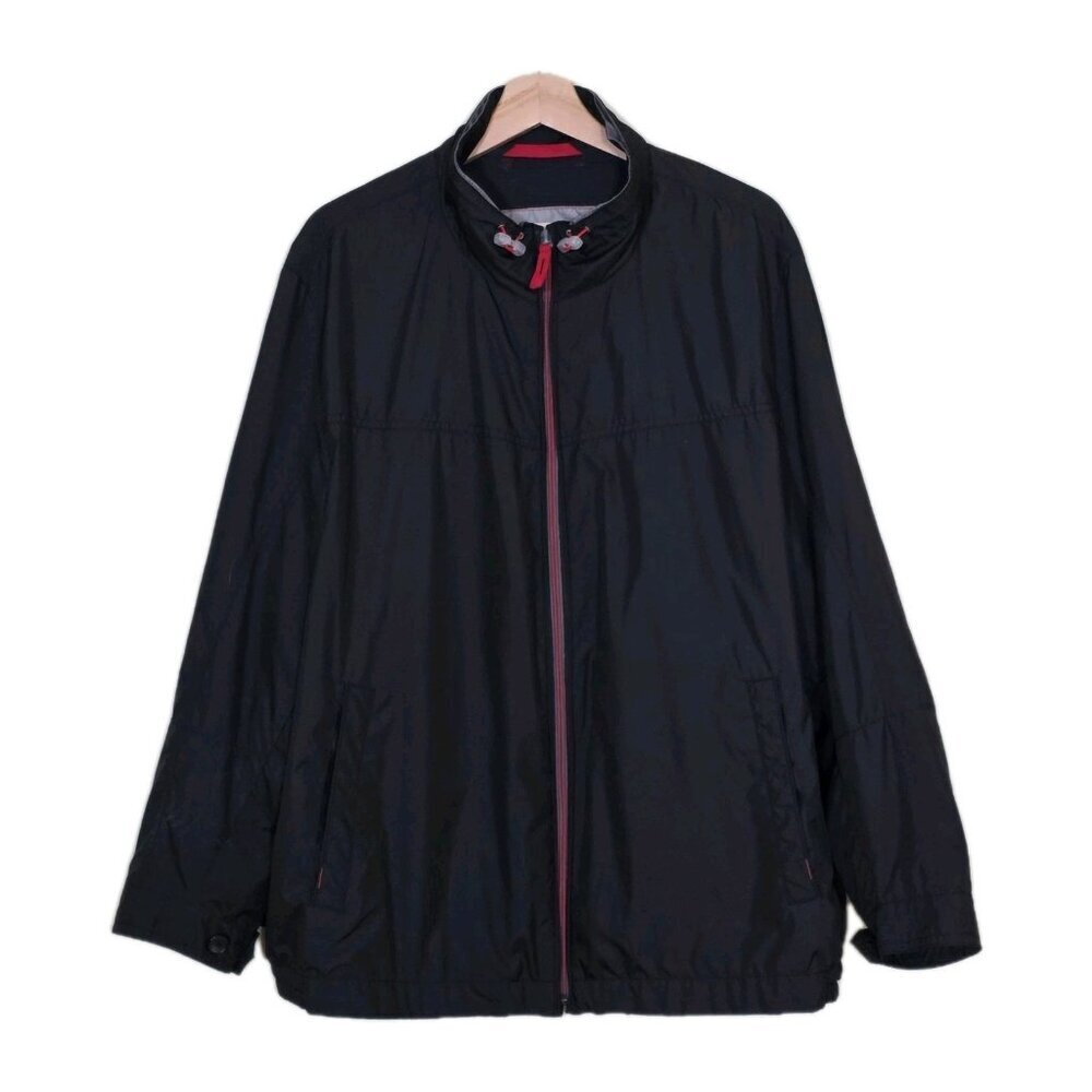 Bugatti Windbreaker Jacket Men 52R Black Lined Pockes Zip Preppy Outdoors Casual